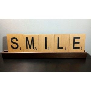 Large SMILE Scrabble Letter Tiles Wood Stand Tabletop Decoration